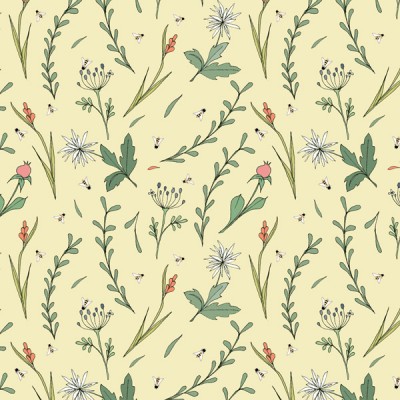 Alessandra Spada, fabric pattern, wild flowers pale yellow background